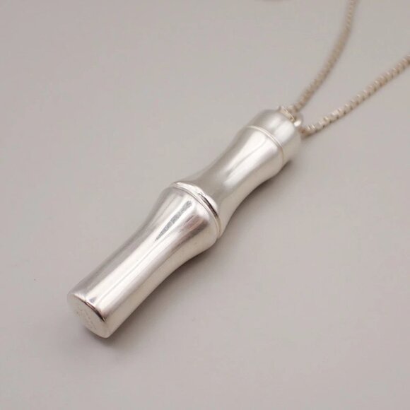 GUCCI Bamboo Pendant Necklace Sterling Silver925 Italy 60CA058 - Picture 1 of 9